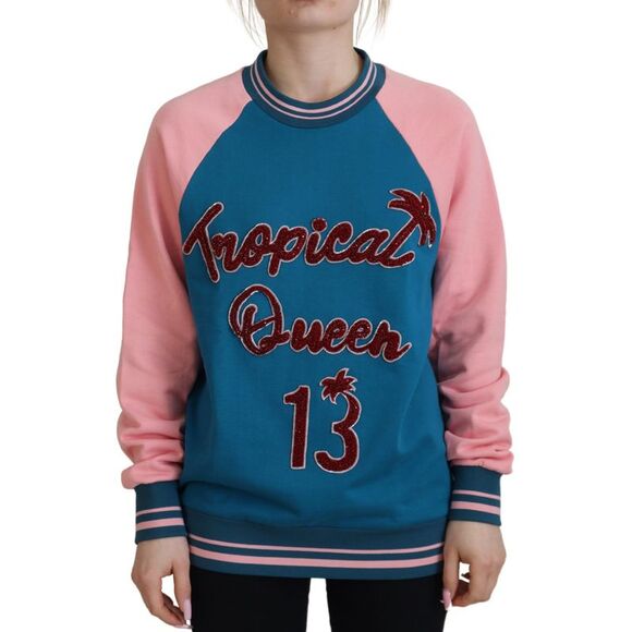 Dolce & Gabbana Blue Pink Queen Sequin Crystal Women's Sweater